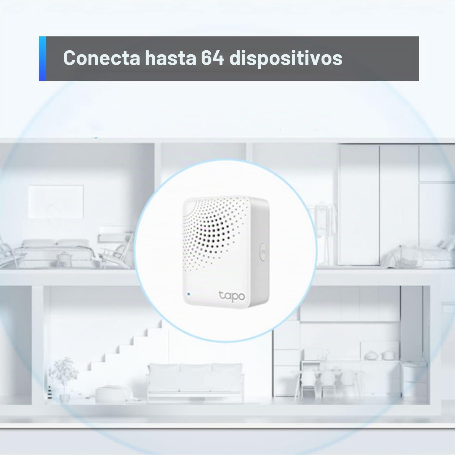 TP-Link Tapo Smart Hub con timbre integrado, requiere Wi-Fi de 2.4 GHz, conexiones fiables de largo alcance con sensores Tapo, protocolo inalámbrico de baja potencia Sub-1G, conecta con hasta 64