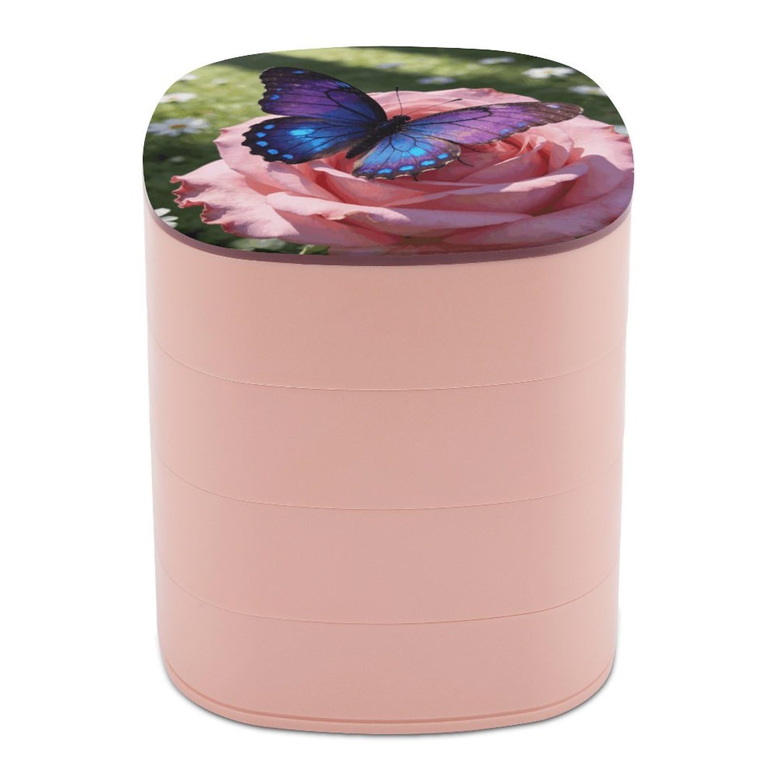 LZQPOEAS Butterfly And Flowers Jewelry Box Women Jewelry Organizer Travel Jewelry Case Cute Necklace Ring Storage Organizer 4-Layer Rotating Jewelry Tray Case with Mirror for Bracelets