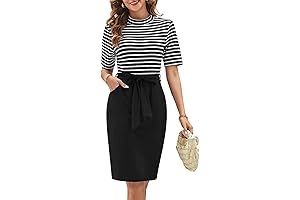 TRENDYOL Women's Summer Short Sleeve Striped Midi T Shirt Dress