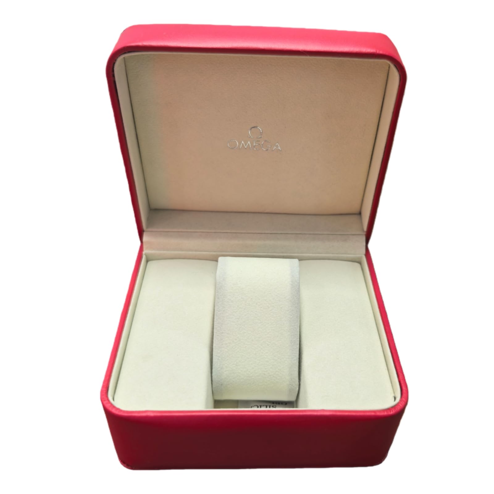 Organizzatore Orologio Singolo Rosso Similpelle Struttura Legno Ferramenta Argento per Omega
