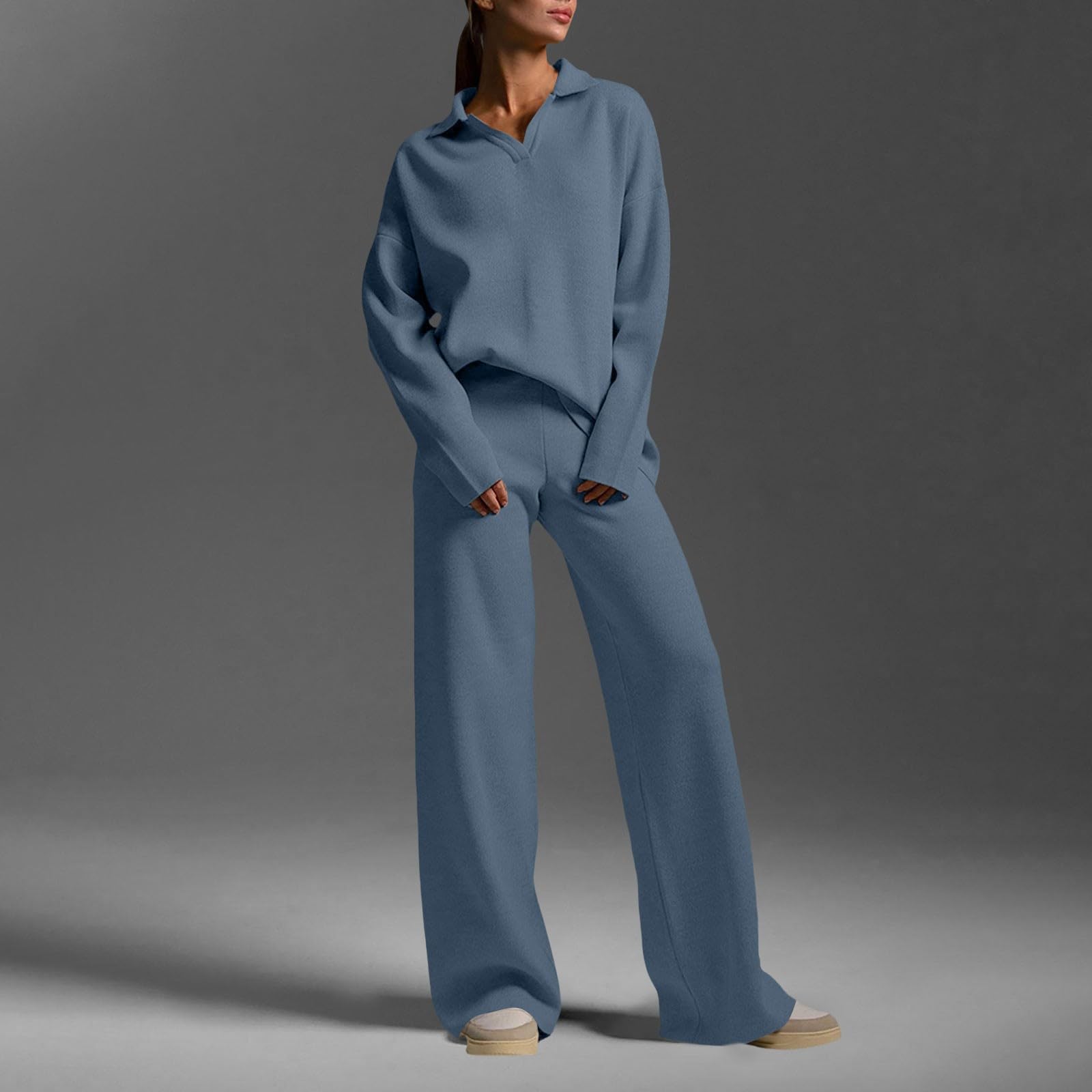 Completi Donna Eleganti 2 Pezzi Completi Sportiva Manica Lunga Scollo a V Tuta Da Ginnastica Completo Palestra Elegante Set Top E Pantaloni a Gamba Larga Tute Per Jogging Yoga Fitness Da Casa Autunno