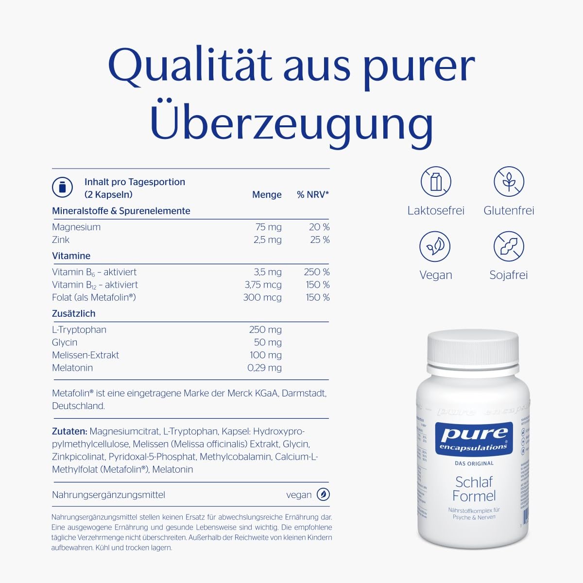 Pure Encapsulations - Schlaf Formel - Nährstoffkomplex mit Melissen-Extrakt, B-Vitaminen, Magnesium, Zink und Aminosäuren - 60 Kapseln