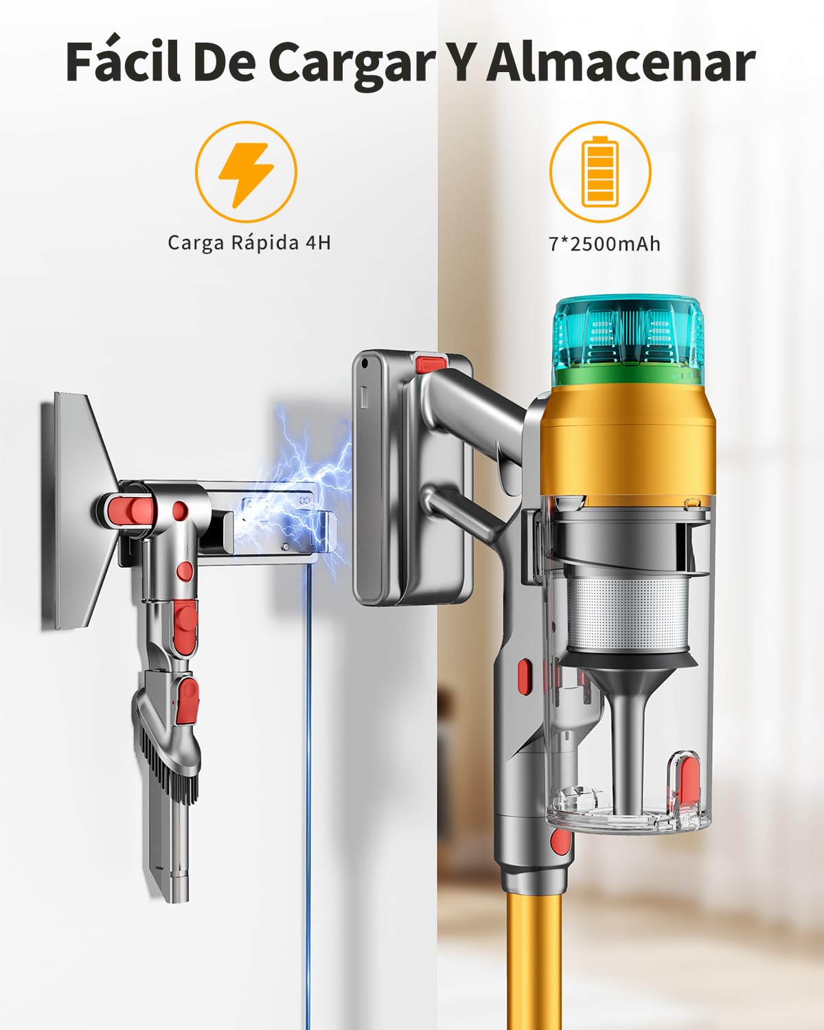 60KPa/600W Aspiradora sin Cable, Aspiradora Fregadora Sin Cable Potente hasta 75Mins, con Carga de Pared Smart Screen, Cepillo Antienredos, Alfombra Pelo Mascota Suelo Sofá (Morado) (Verde) (Oro)