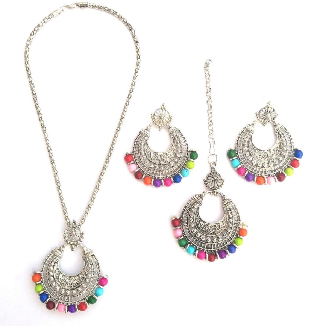 VALUSHA Fashion German Silver Beaded Hook Earrings with maang tika Jewellery set for Women (B07XVHRZ5M) Amazon Price History, Amazon Price Tracker