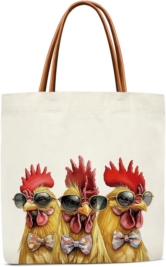 Chicken Bag Chicken Tote Bag, Chickens Gifts for Women, Rooster Canvas Tote Bag For Women, Grocery Shopping Handbag -V02