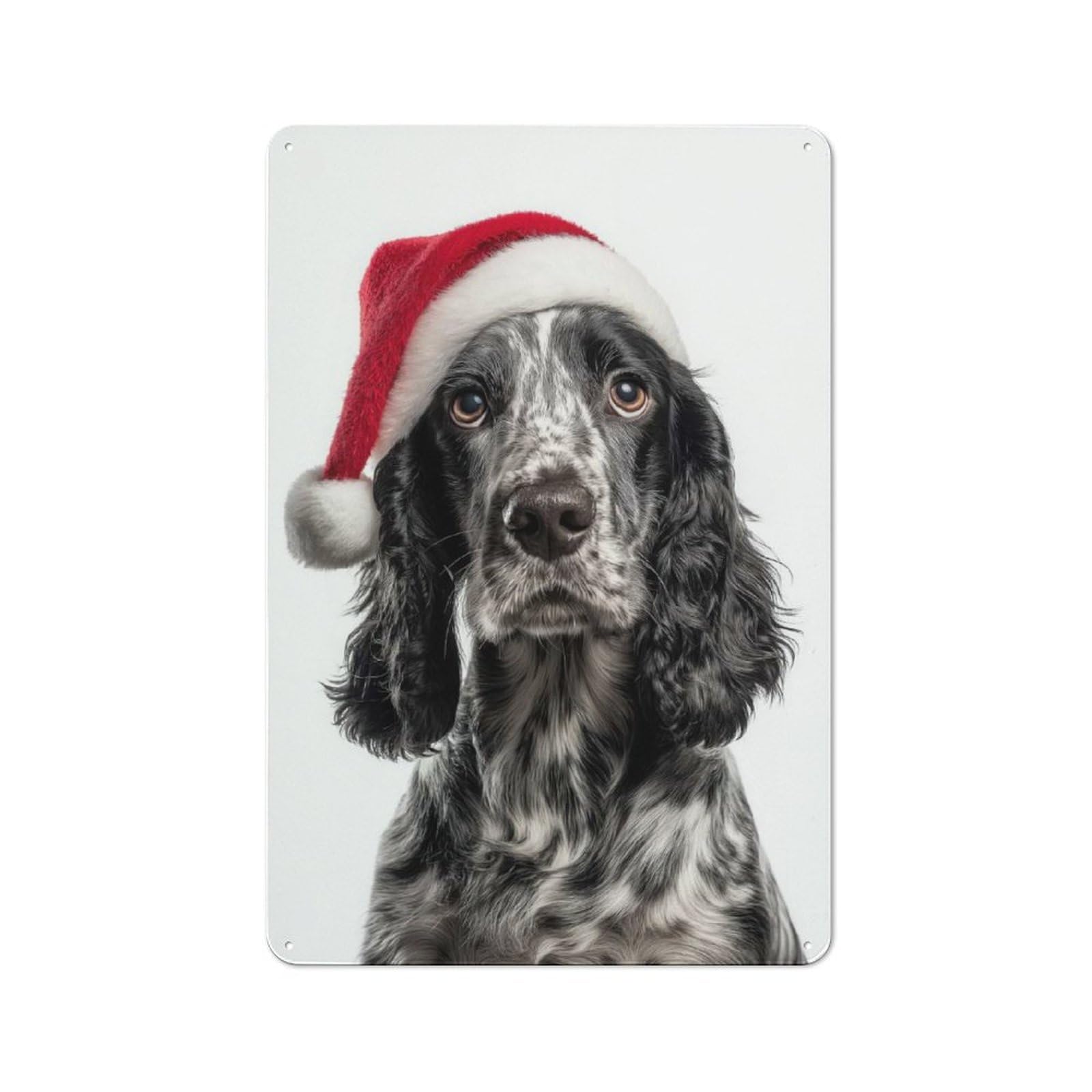 Junmoney Cocker Spaniel Dog With Santa Hat Metal Sign 30X20cm With For Pub Or Café, Retro Decor, For Cooler-Month Interiors With Retro Character