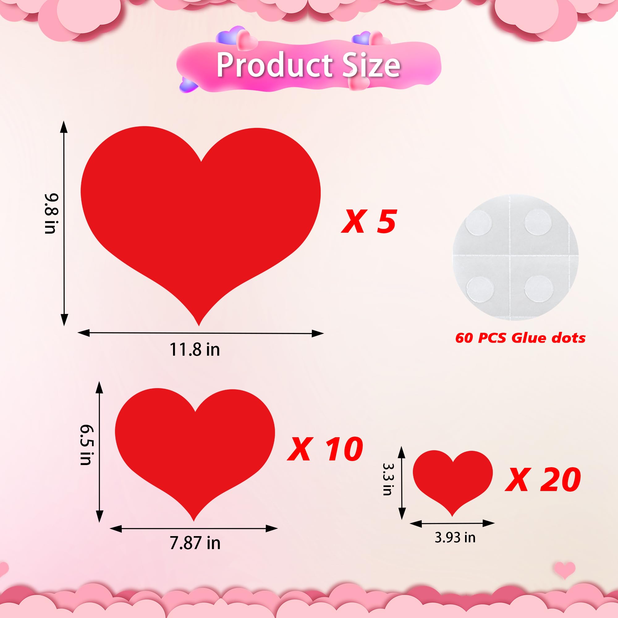 Lucleag Big Heart Cutouts for Bulletin Board Decorations, 3 Size Red Heart Shape Paper Cutouts Heart Cut Outs for Valentine’s Day Crafts Wedding Anniversary Party Decorations, 35PCS