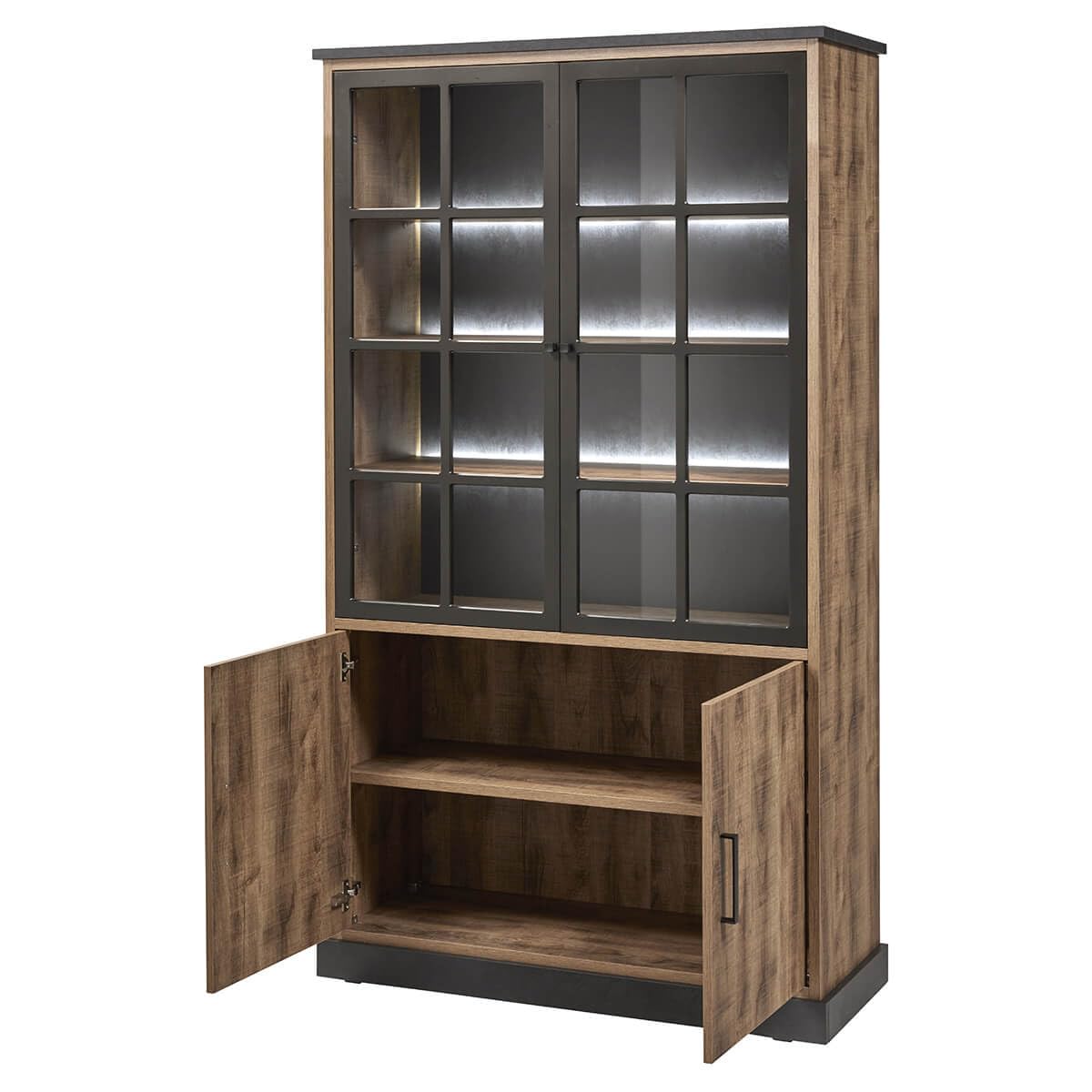 AltoBuy Jenna - Vitrine 4 Portes Aspect Bois et Métal Poudré Noir