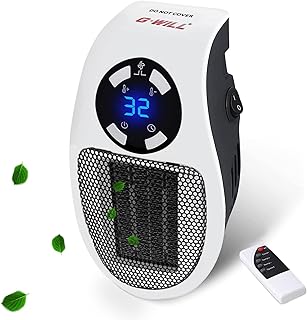 Plug in Heater 500W (White), 15p per Hour Running Cost, Ceramic Mini Portable Electric Space Fan Heater for Room, Digital Thermostat, Remote Control, 1-12h Timer, Low Energy with UK Plug, by G-WILL
