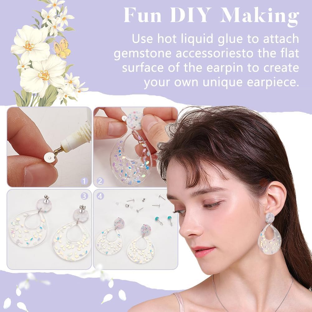 UNICRAFTALE About 1000Pcs Stainless Steel Earring Posts DIY Stud Earring Findings Flat Pad Blank Tray Stud Earrings Metal Blank Earrings Posts for DIY Jewelry Making Supplies 3mm
