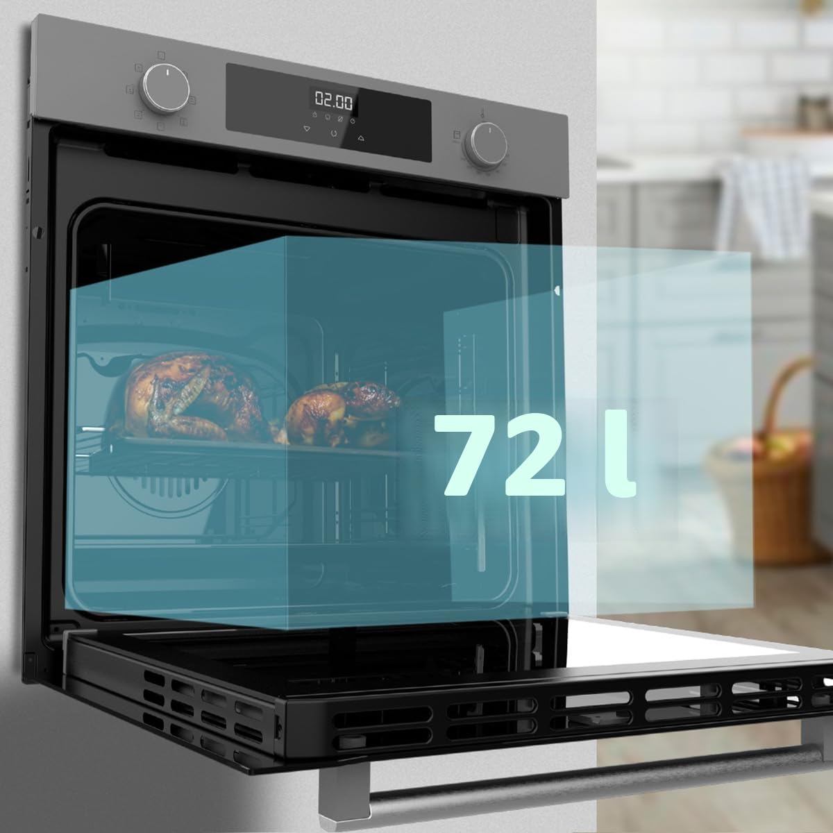 Cecotec Bolero Hexa M226000 Multifunktionsofen, integrierbar, 60 cm, Glass Grey A. 2800 W, 72 l, 7 Funktionen, Grillmodus, Fan Assisted Grill, Konvektionsmodus, Defrost, Steam Base X2, Steam EasyClean