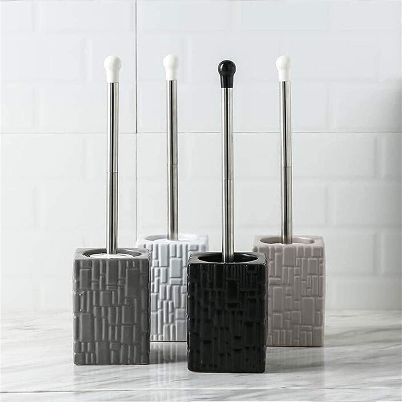 Cepillo de Limpieza Escobilla De Baño Escobilla De Baño Multiusos Base De Cerámica Escobilla De Inodoro con Mango Largo Cepillo de Baño(White)
