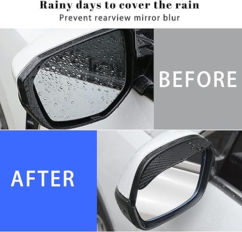 Miniatura 4 de Ouzorp 4 unids espejo retrovisor lateral de la ceja de la lluvia de fibra de carbono visera de lluvia para coche, camión, SUV