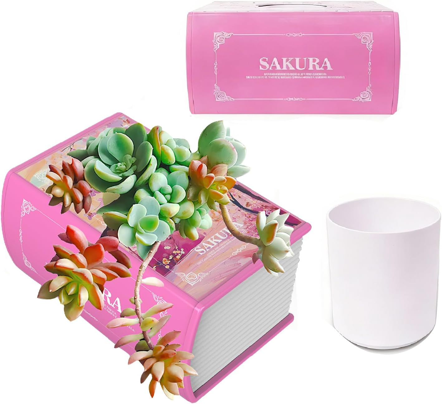 3D Puzzle Planter,Book Vase for Flowers Unique Plant Pots Plastic 3D Puzzles for Adults Birthday Gifts Home Decor Pink