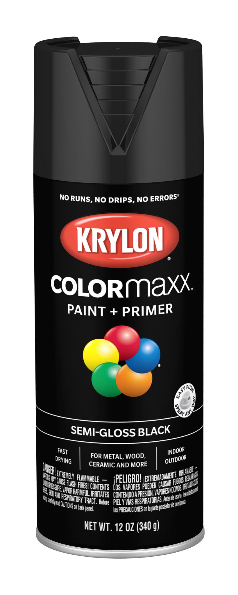 Krylon ColorMaxx 12 Oz. Semi-Gloss Spray Paint, Black - 1 Each