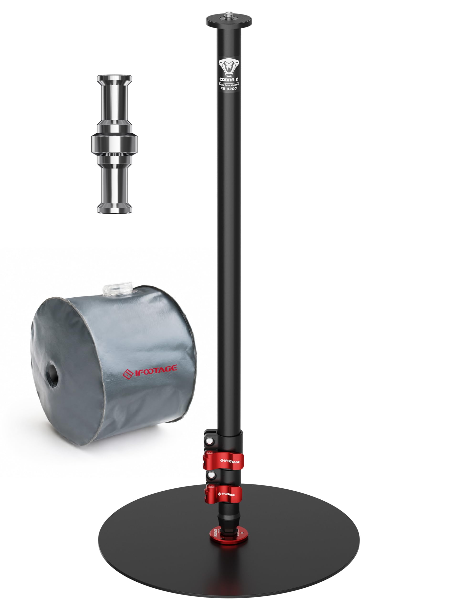 IFOOTAGE Cobra RB-A300 with Water Bag, Round Base Monopod, Professional Camera Aluminium Monopod with Quick Adjustment Height Buckle, Enhanced Stability Weight Bag for DSLR Cameras(59.44Inc)