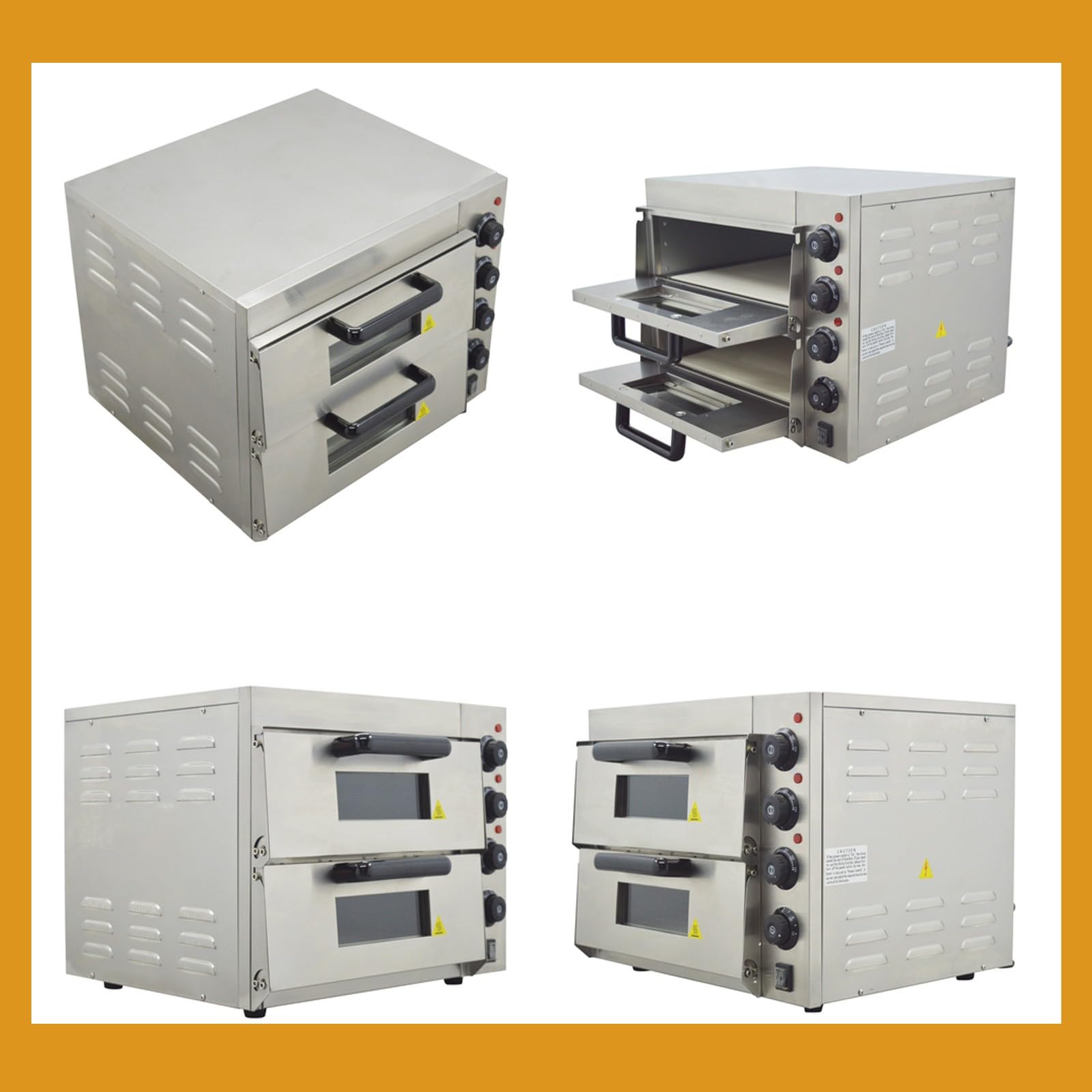 Horno de pizza comercial de 220 V, encimera eléctrica de doble piso, máquina de hornear pizza de 16 pulgadas, horno portátil de acero inoxidable de 3KW con control de tiempo, 0-120 minutos 6