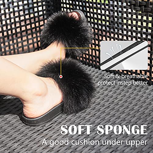 Women's Furry Slides Faux Fur Slides Fuzzy Slippers Fluffy Sandals Outdoor Indoor4