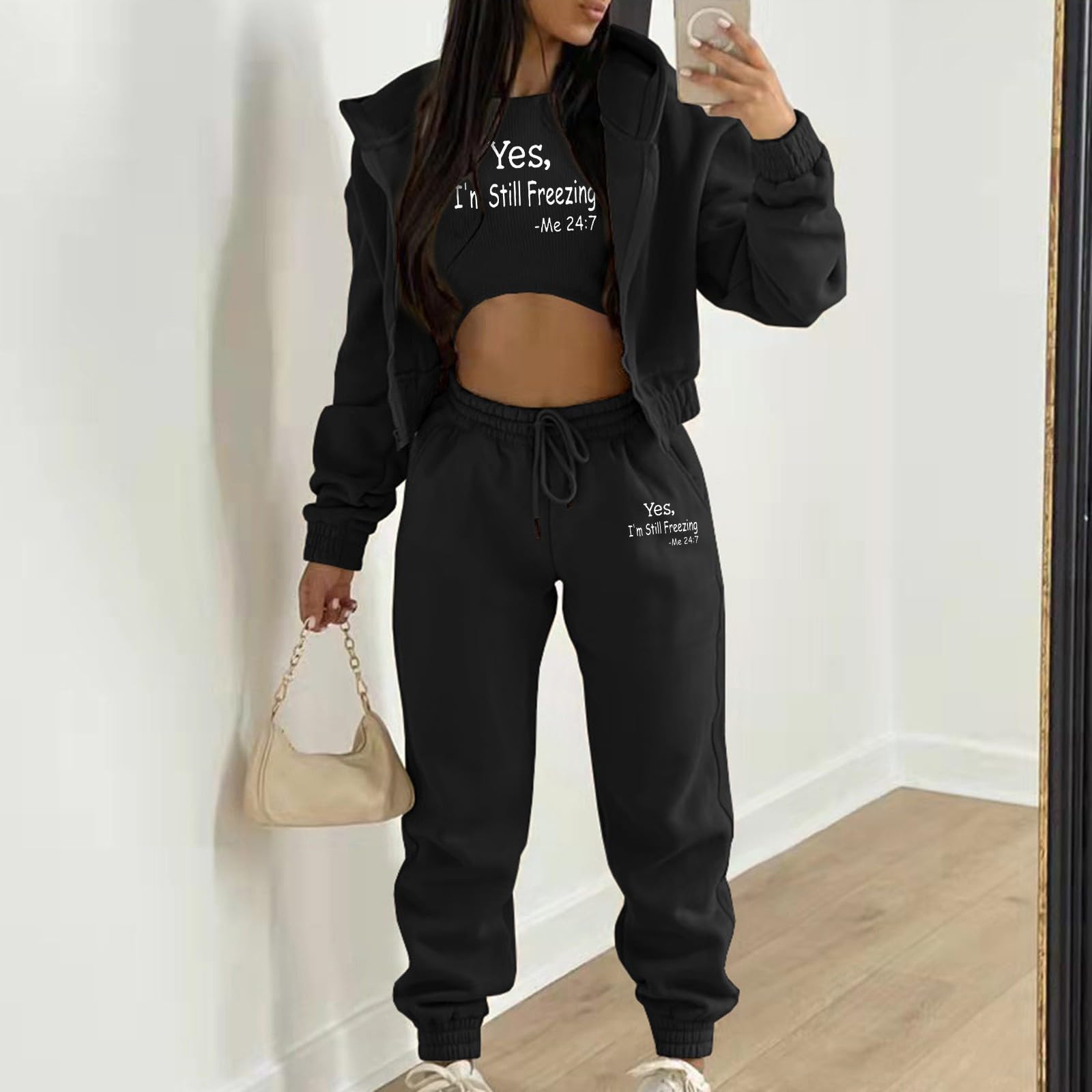 Survêtement décontracté pour Femmes Automne et Hiver Haut Gilet Pantalon Ensemble imprimés à la Mode Fermeture éclair Sweat à Capuche Pantalon décontracté Ensemble Trois pièces