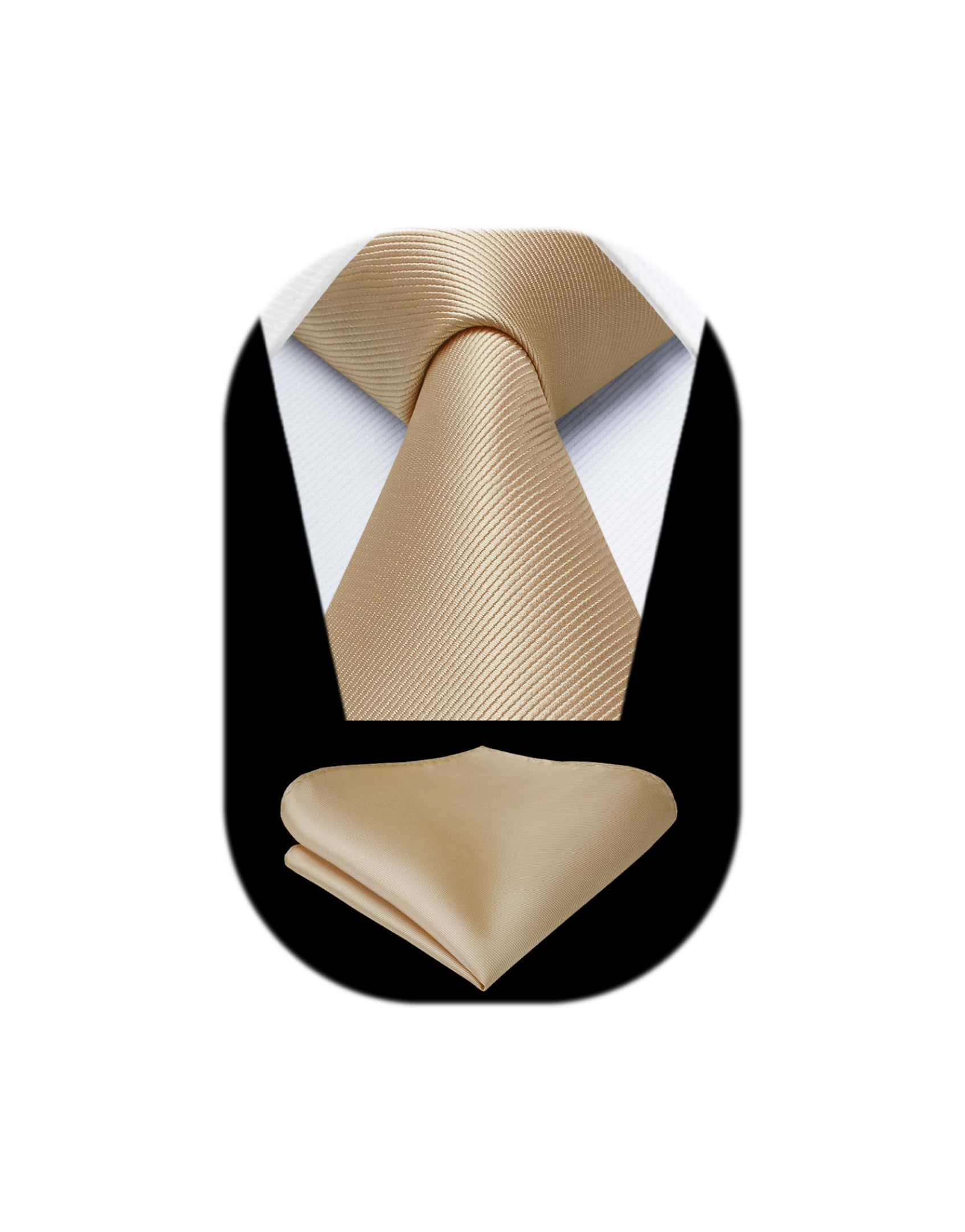 Mens Solid Champagne Tie Classic Necktie Tie and Pocket Square Set with Gift Box by HISDERN-picture-20