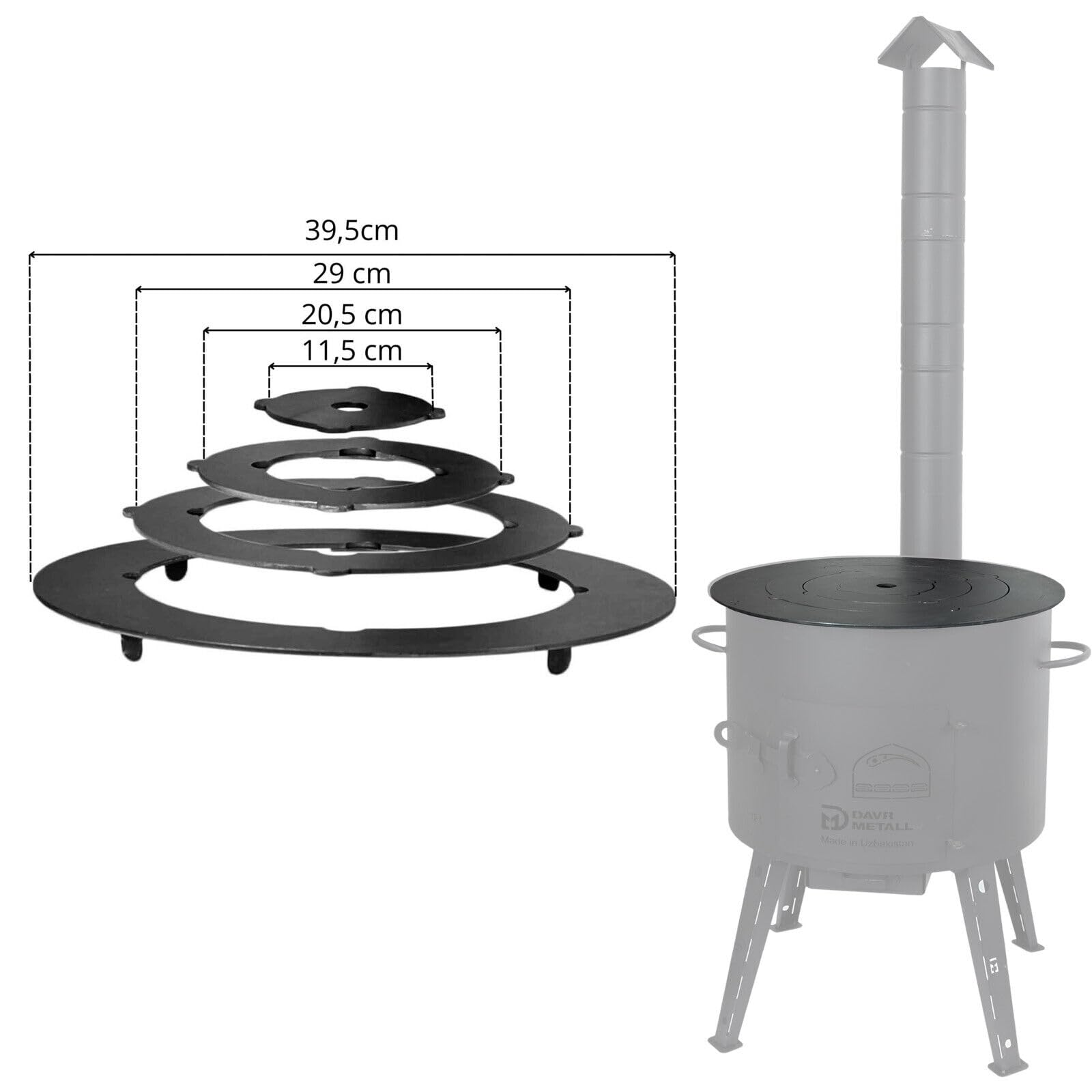 Adapter Ringe für Eintopfofen 34,5-38 cm Utschak Herdplatte Feuerkessel Anpassungsplatte Kasan Campingofen