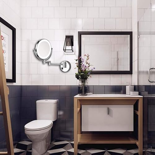 Miniatura 3 de Wall Mounted Lighted Vanity Mirror 8 Inch 1X10X Magnifying Makeup Mirror Bathroom Magnifying Mirror Double Sided Swivel, Shaving Mirror Chrome