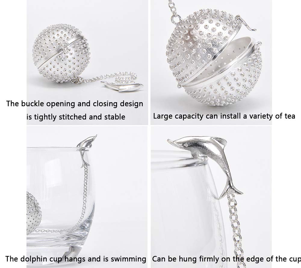 999 Sterling Silber Tee Abtropfer, Delphin-förmiger Teeabläufer, Tee Ball Sterling Silber Tee Abtrower Kreative Tee Set Zubehör,Convex Hole