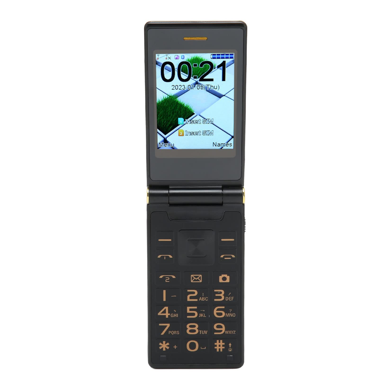 KIMISS Składany telefon dla seniorów z dużymi przyciskami, komórka seniora, podwójny ekran 3", 2 G, GSM, telefon komórkowy dla osób starszych, przycisk SOS, latarka, głośnik, radio
