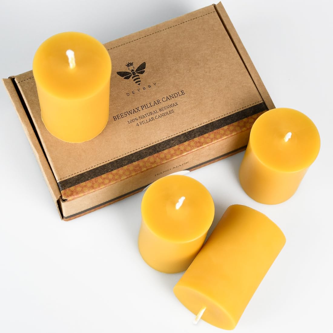 Juego de 4 velas de cera de abeja natural de 2 x 3 pulgadas, sin goteo, sin humo, color marrón puro con aroma natural para oración y relajación en el hogar, 80 horas de combustión en total