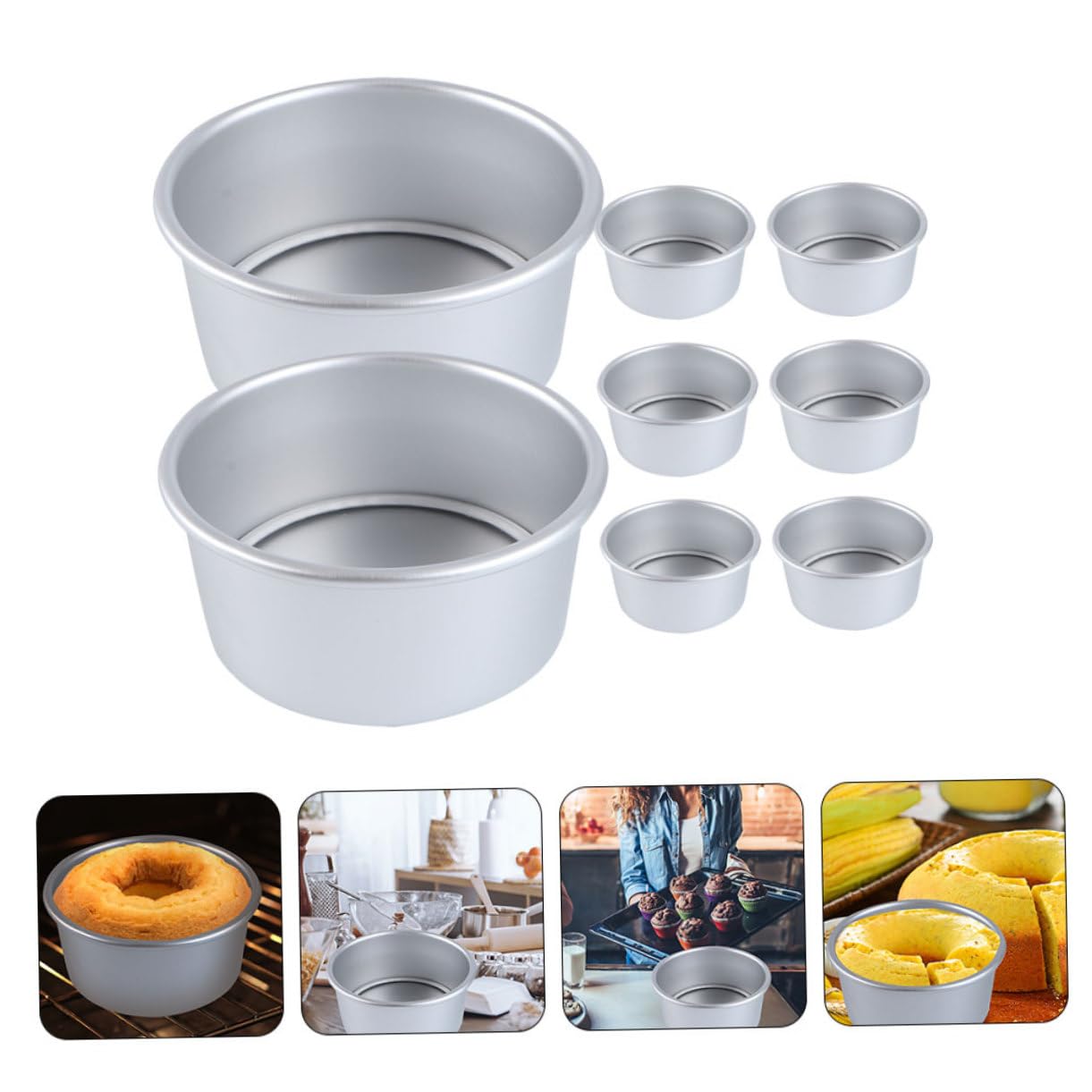 Cabilock 8pièces Moules à Tarte Fond Amovible Ronds Métal Pour Cuisson Four Moule à Gâteau Profond Antiadhésif