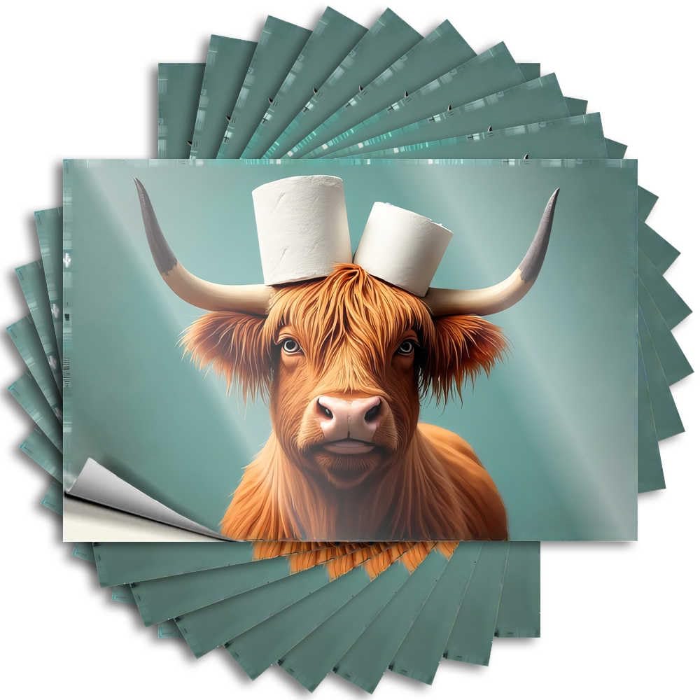 Abipuir - Highland Cow Car Stickers and Stickers with Toilet Paper, 10 Pcs Car Stickers for Women (12 x 18 cm)