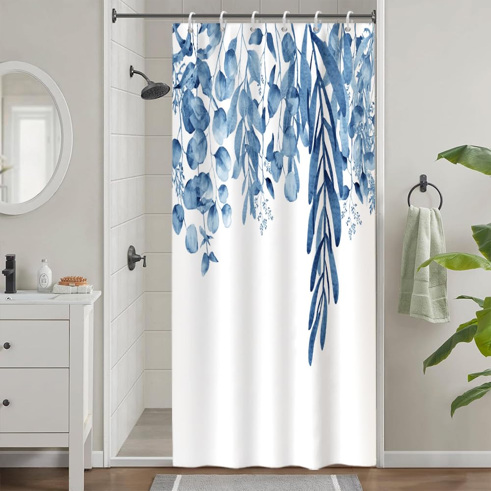Cortina de Ducha de Hoja Eucalipto, Cortinas de Ducha Verde Oro Abstracto Planta Cortinas de Baño Antimoho Impermeable Lavable Tejido de Poliéster Cortina Ducha con 12 Ganchos 120x200cm — view 120