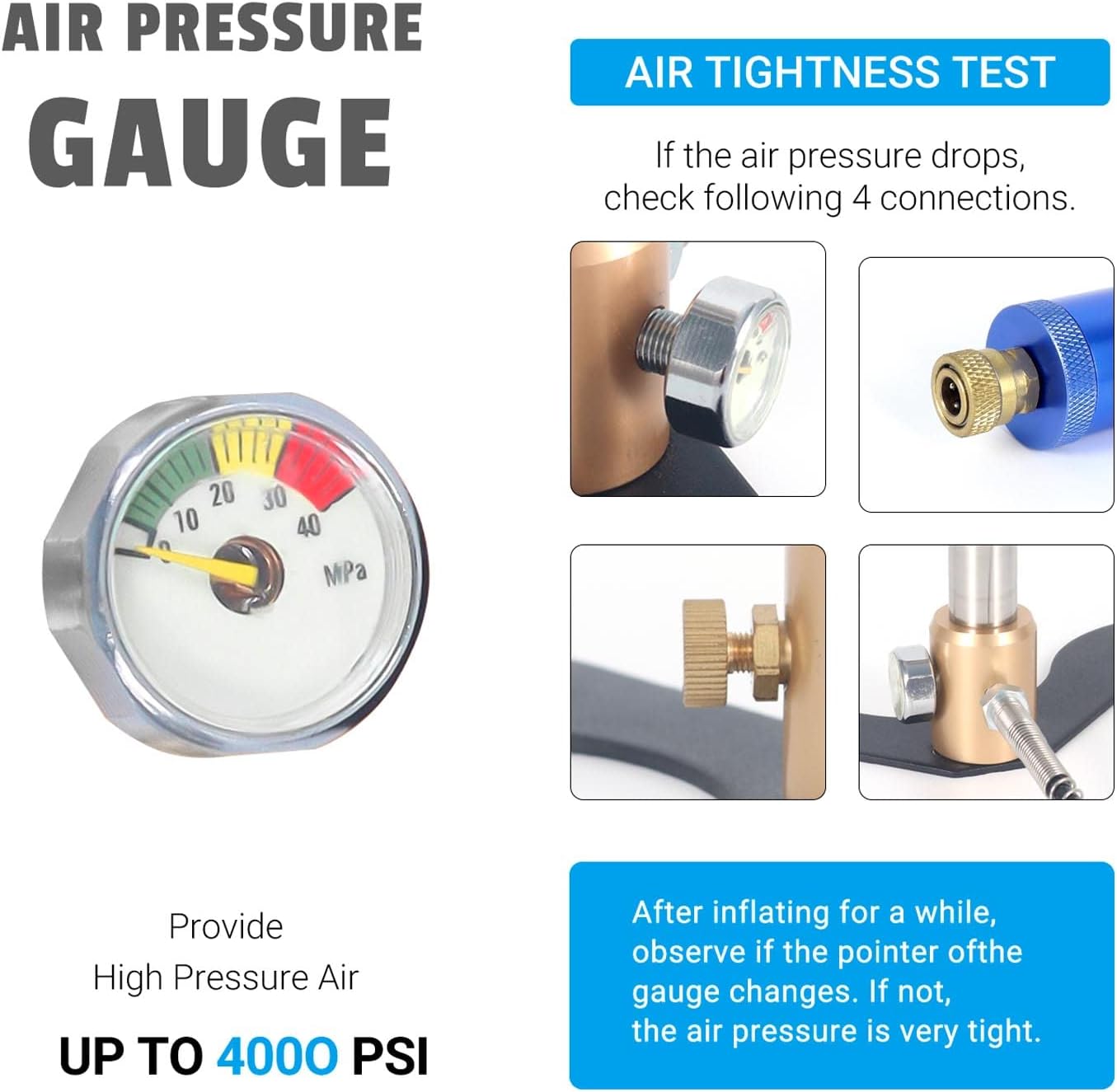 High-Pressure Hand Pump 3 Stage Airgun 4500PSI Stainless Steel Hand Air Pump for Paintball, PCP, Scuba Tank