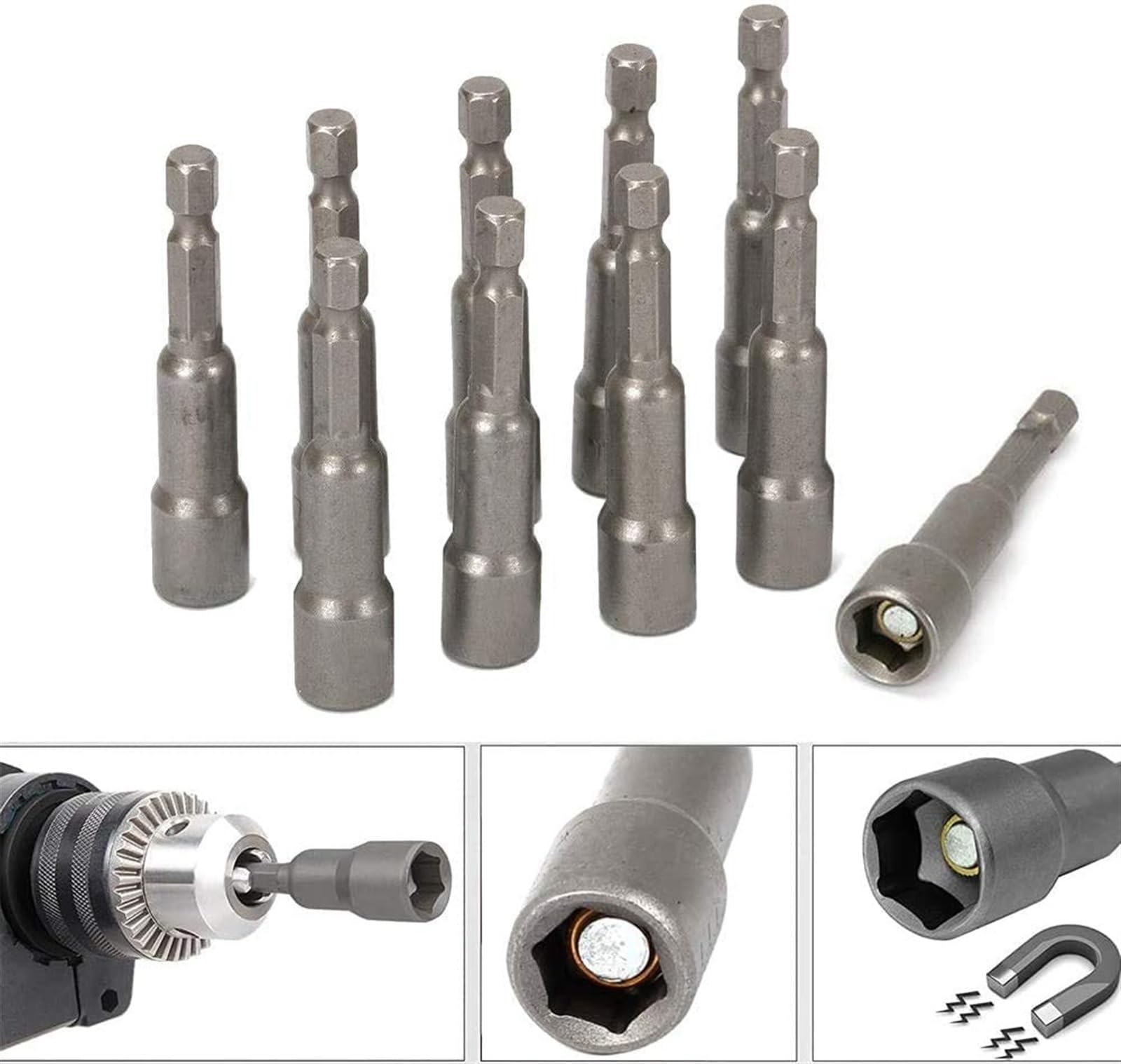 Destornillador de tuerca magnética con enchufe de impacto de 6mm-19mm, juego de llaves hexagonales de 1/4, adaptador de broca for taladros eléctricos, Kit de enchufe de controladores de imp
