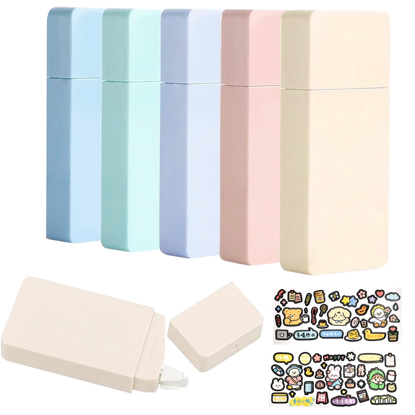 Oonkaf 6 Pack Correction Tape Cute White Out Tape Macaron Color Correction Tape, Easy To Use Applicator for Instant Corrections for Students, Office Workers