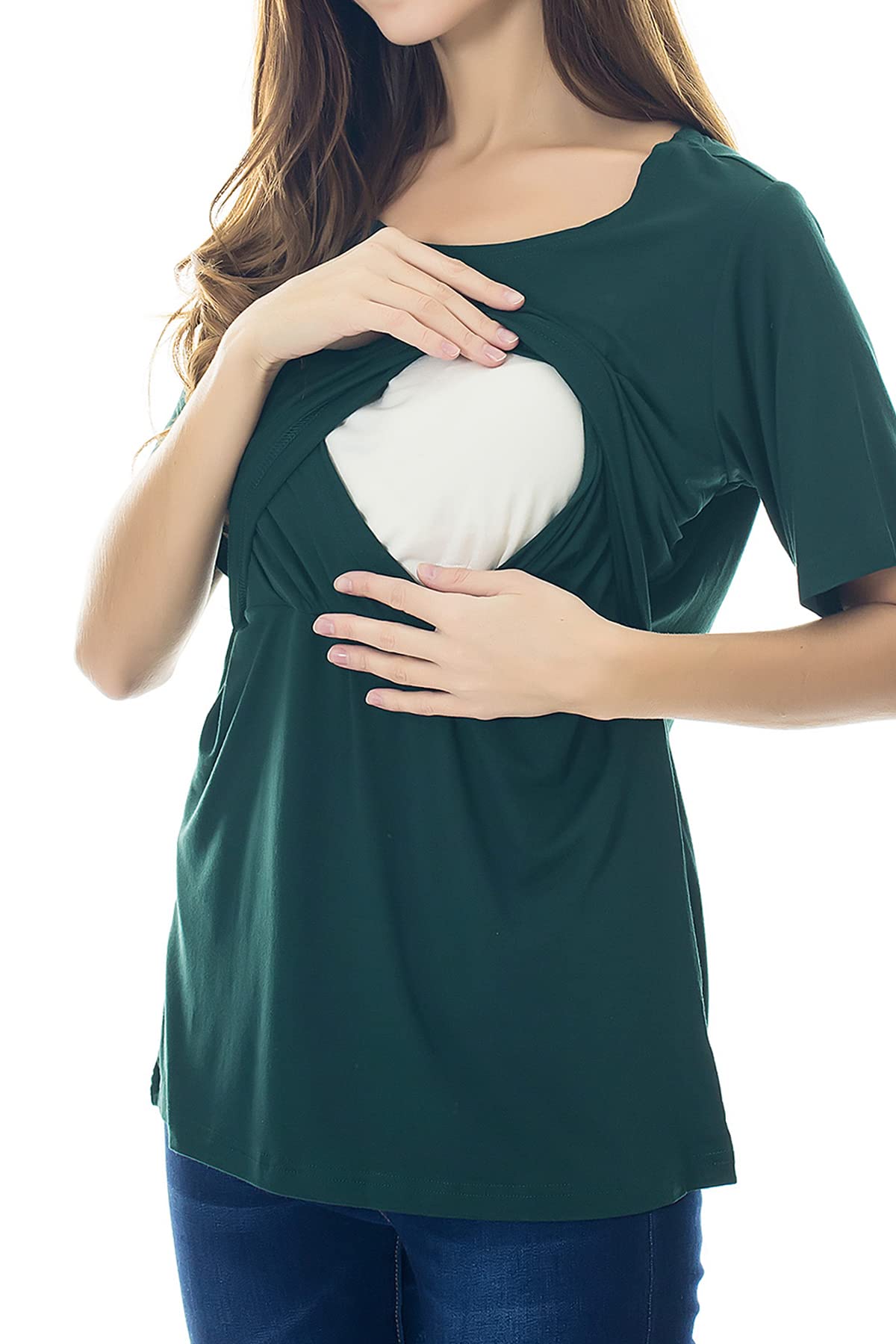 Smallshow Mujer Enfermería Tops de Manga Corta en Capas de diseño Camisas de Lactancia Materna