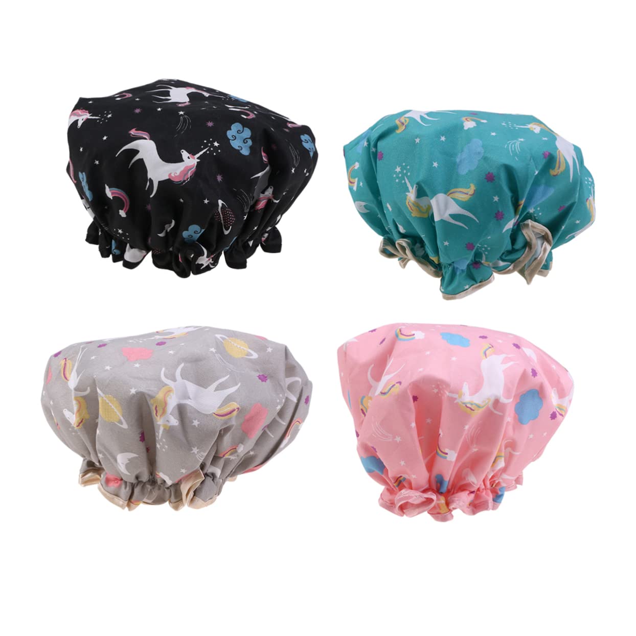 Amosfun 12stücke Teiliges Duschhaube Für Damen Cartoon-einhorn Doppellagig Elastisch Für Bad Spa Und Reisen Grün Rosa Schwarz