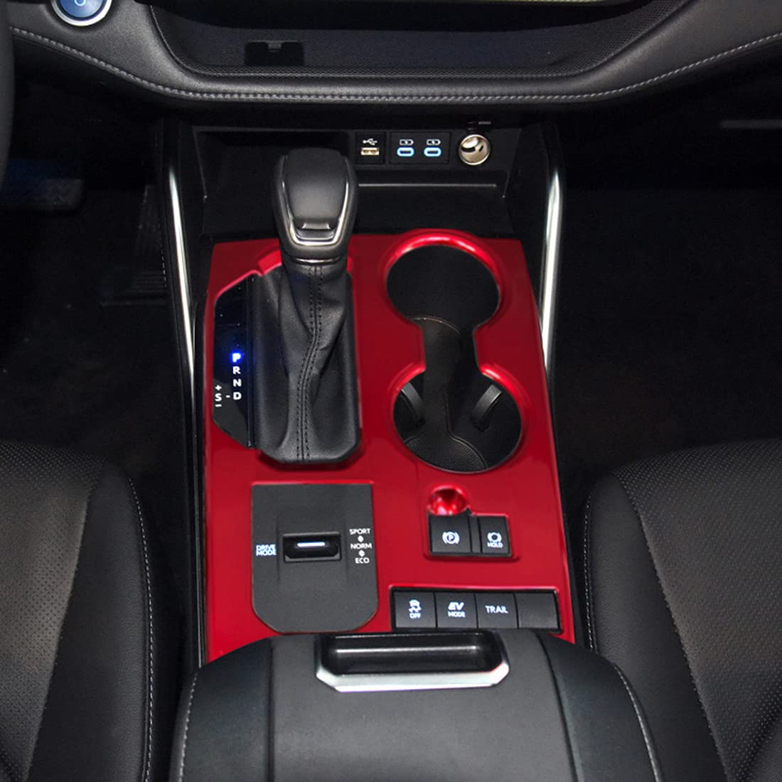 ruihe RED Car Gear Shift Knob Console Panel Trims Cup Holder Frame Cover Compatible with Fit for Highlander 2020 2021 2022 L LE XLE XSE Limited Platinum Hybrid