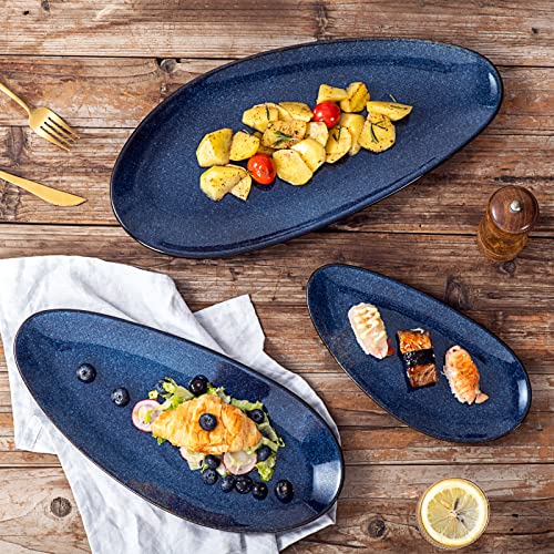 vicrays Große ovale Servierplatten, 40.6 cm/35.6 cm/25.4 cm, Porzellan-Servierplatten für Party, stapelbare Serviertabletts, Servierteller für Vorspeisen, Sushi, 3er-Set (blau) 4 vicrays Große ovale Servierplatten, 40.6 cm/35.6 cm/25.4 cm, Porzellan-Servierplatten für Party, stapelbare Serviertabletts, Servierteller für Vorspeisen, Sushi, 3er-Set (blau)