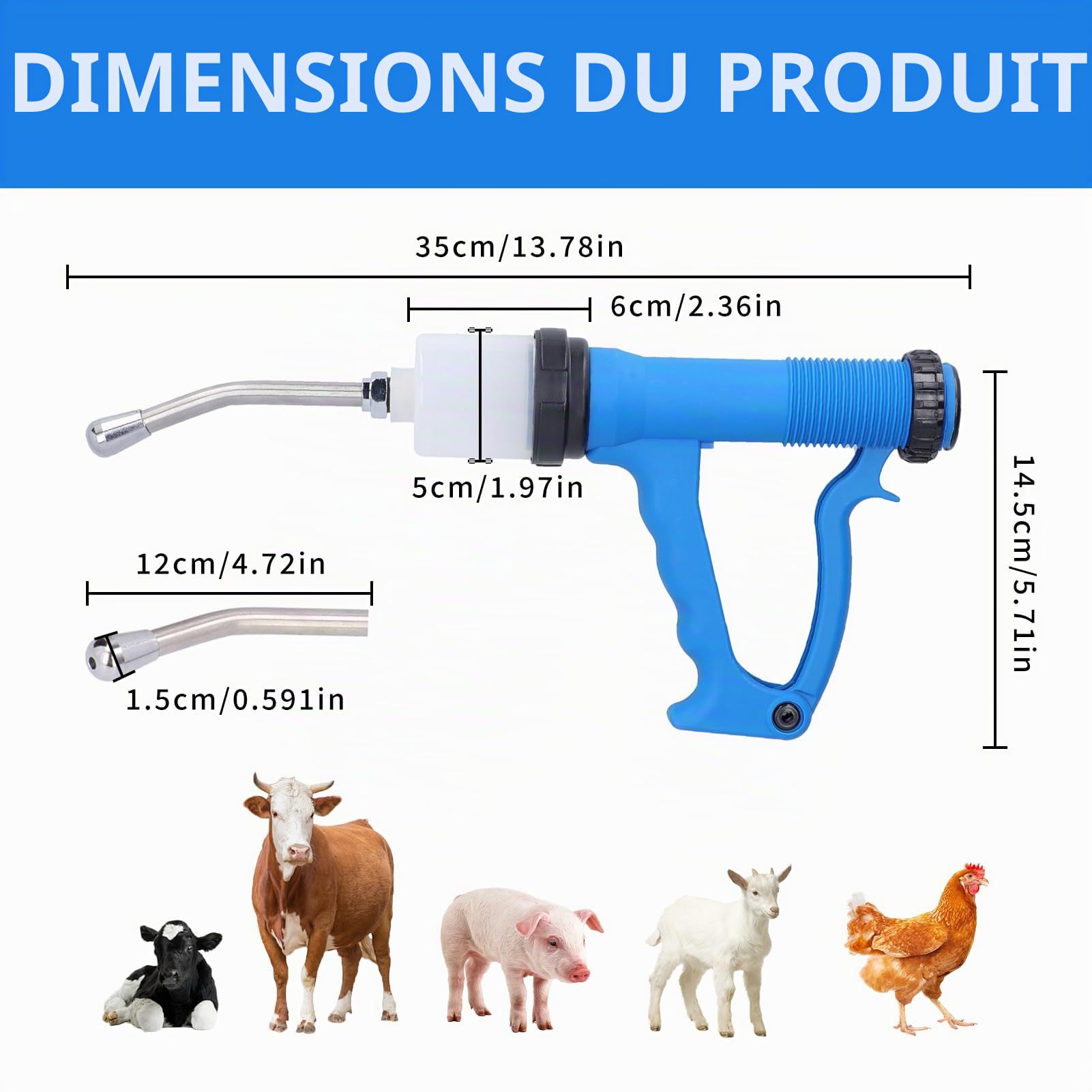 Seringue Continue Seringue Pour Bétail Injecteur Continu Réglable Seringue Pour Bétail Pistolet Injecteur Accessoire Vétérinaire Pour Porcs Bovins Moutons 70 Ml