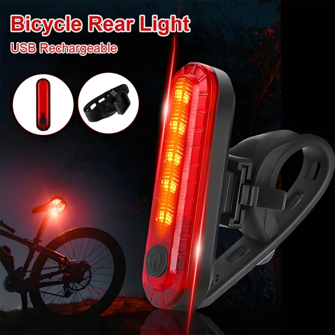 Feu arrière vélo LED USB étanche pour VTT, vélo course, E-Bike - Rouge, Style 3
