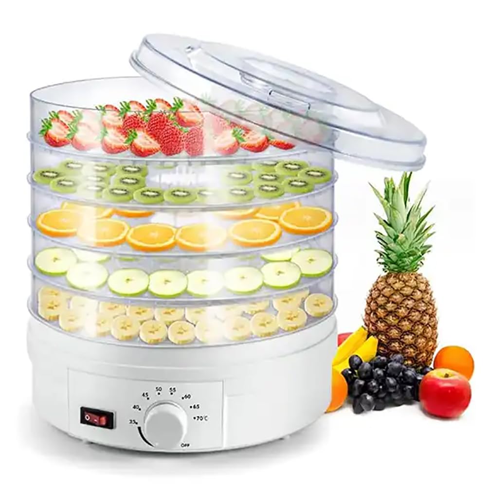 TsoLay Máquina deshidratadora de Alimentos, deshidratador de Hierbas de 350 W con 5 bandejas Transparentes apilables, Temporizador y Control de Temperatura, para cecina, Frutas y Verduras