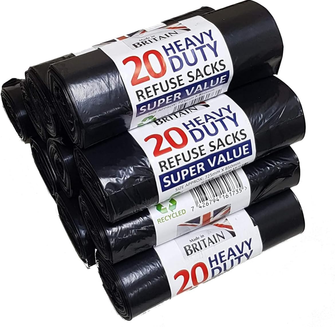 Efforias Black 100 Heavy Duty Refuse Sack | | 72X85 Cm | 75 L | Kitchen Bin Liners | Bin Liner | Bin Bags | Strong Waste Bags | Dustbin Bags