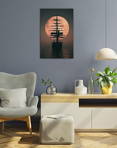 Vista 41 de RAOMAAE Cuadro de arte de pared de batalla naval, barco pirata, velero, póster impreso, lienzo moderno, hogar, sala de estar, oficina, decoración