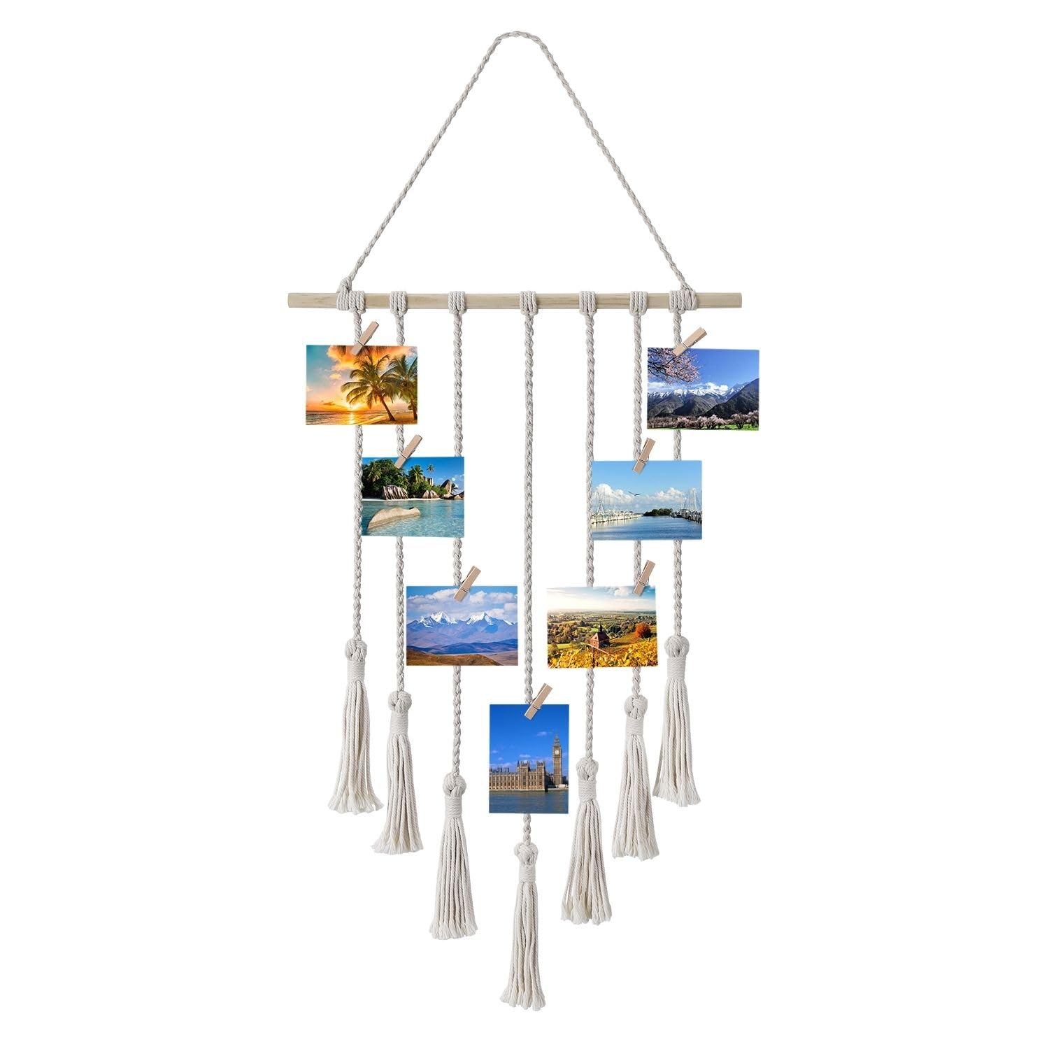 Flexzion Macrame Picture Wall Hanging Display, Polaroid Hanger, Handwoven Boho Photo Hanging Wall Decor