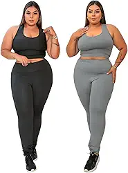 2 Conjunto Plus Size Calça Legging Cós Alto E Top Nadador
