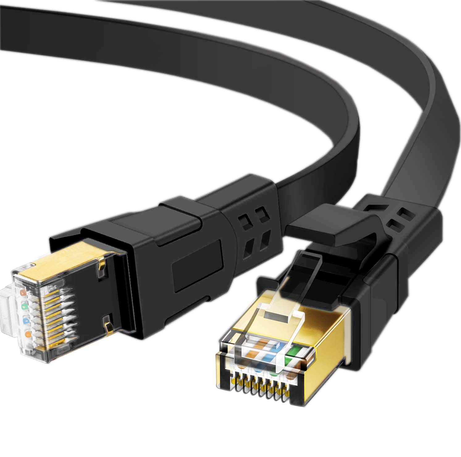 Cat 8 Ethernet Cable 150 ft, 26AWG Heavy Duty High Speed RJ45 Patch Cord, Cat8 LAN Gold Plated 40Gbps 2000Mhz Network, Indoor, Outdoor & Weatherproof S/FTP UV Resistant for Router/Modem/Gaming/Switch