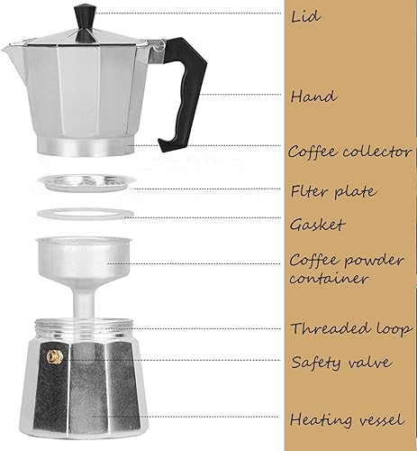 Miniatura 7 de Vaolvpant 12 tazas de 20.3 fl oz 20 onzas de plata clásica para estufa espresso y cafetera de aluminio para cafetera Moka Express Classic Cafe Maker