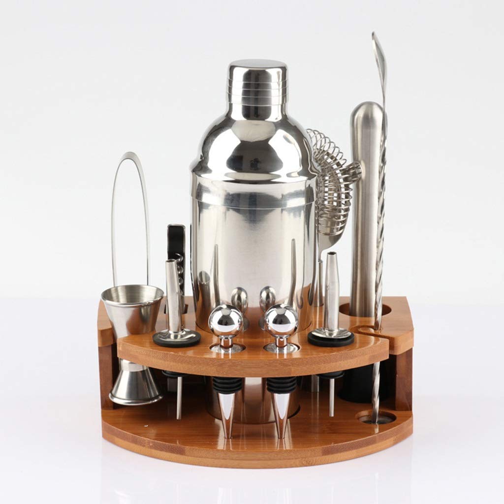 Bartender 10/14 Pcs 750ml Coctelera Kit de fabricación de camareros con Soporte de bambú DIY Mezclador de Bebidas Home Accesorios de Barra de Herramientas