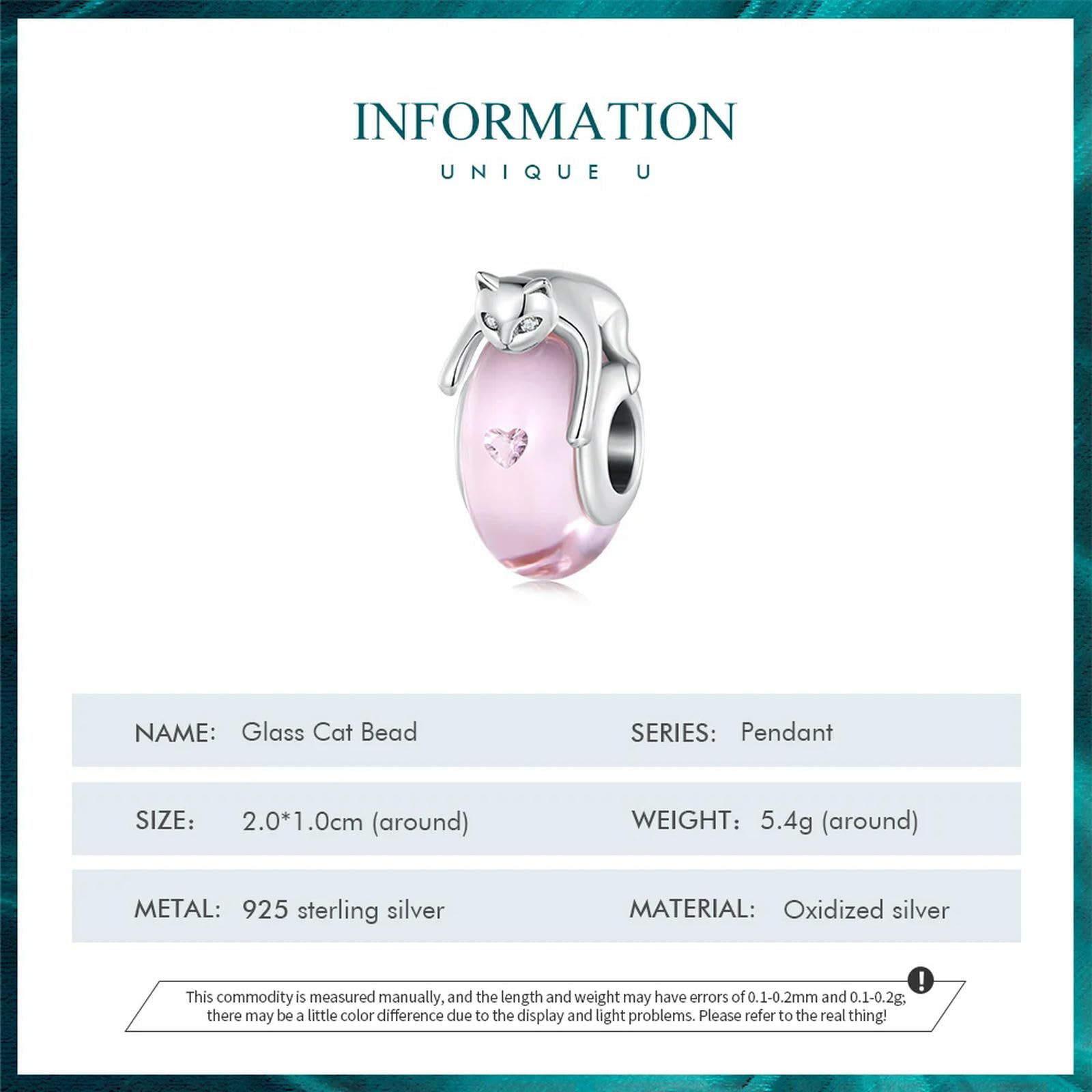 Bracciale Originale In Argento Sterling 925 Con Perline Di Vetro Rosa E Ciondolo A Forma Di Gatto In Argento Con Zirconi Cubici, Per Donna, Gioielleria Raffinata